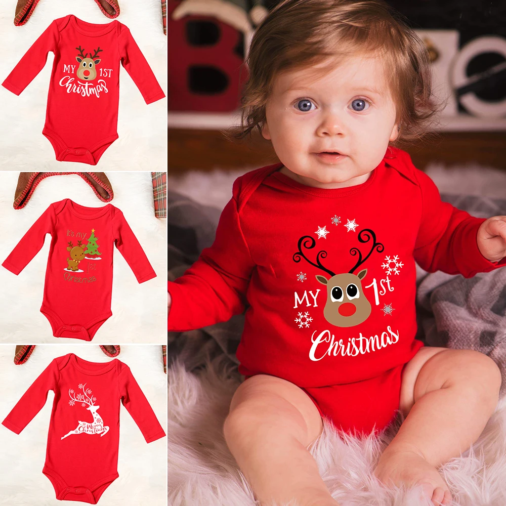 

Infant Newborn First Christmas Rompers Baby Boys Girls Cotton Bodysuit Born Crawling Long Sleeve Jumpsuits Festival Party Gifts