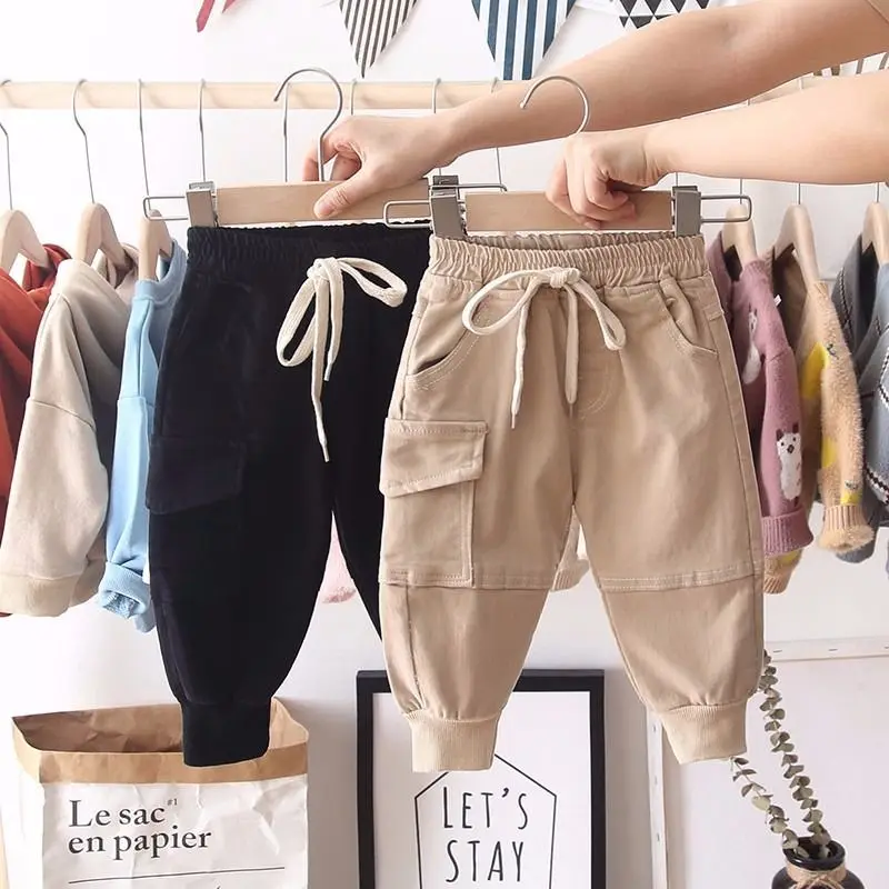 

Children Toddlers Boy For Pants Pants Kids Boys Trousers Fashion Spring Clothes Solid Sutumn Khaqi Black Baby Cargo