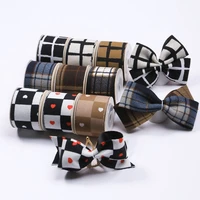 10yards single sided checkered fabric printed heart ribbon diy bow hair accessory flower gift packing pet chest strap