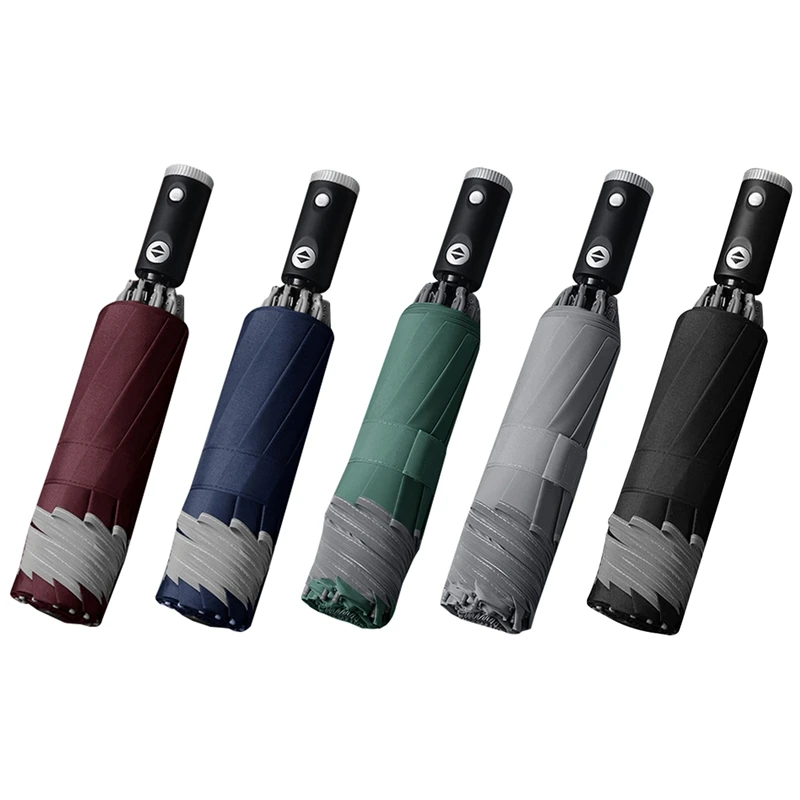 

Автоматический тройной дорожный ветрозащитный зонт для домашних прогулок, 10-ребристый светоотражающий светодиодный деловой зонт