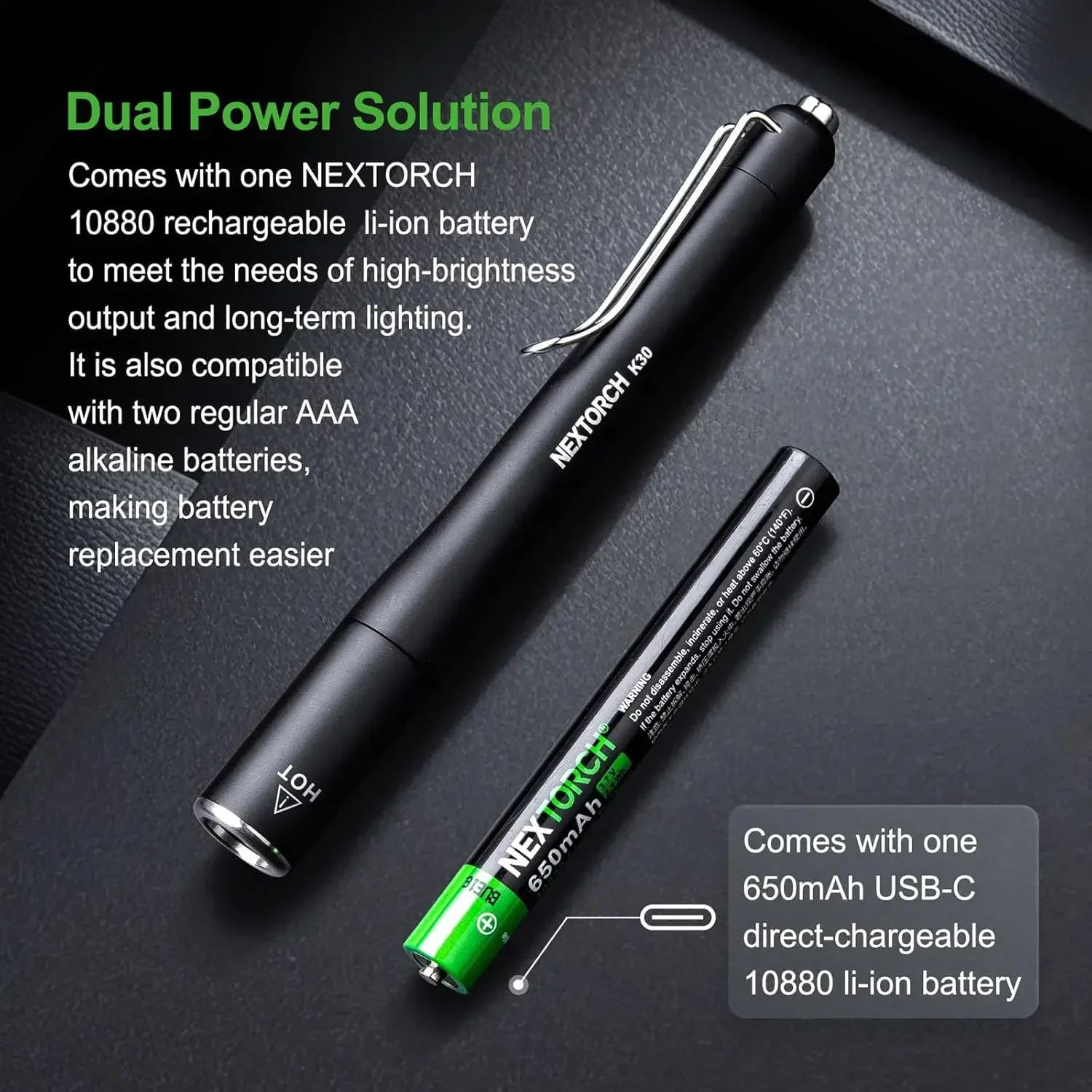 Фото Фонарь-ручка NEXTORCH K30, 850 люмен, перезаряжаемый карманный фонарик для использования на улице №3