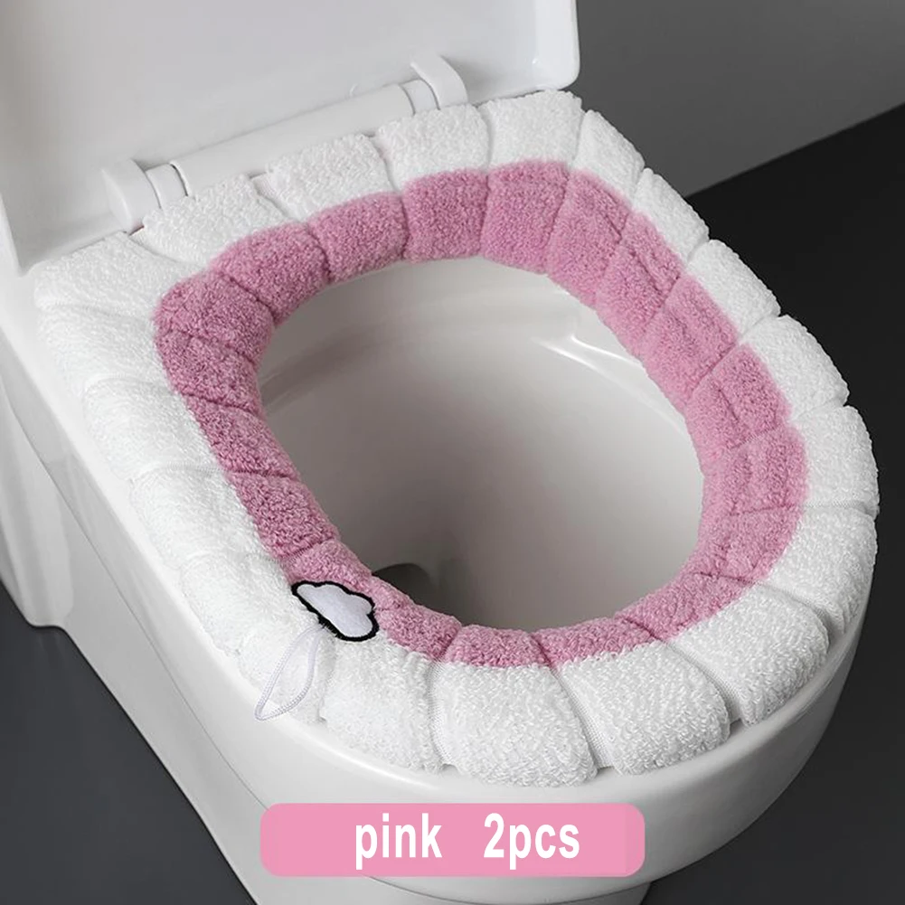 

2Pcs Toilet Seat Bidet Cover Warmer Soft Liner Lid Bathroom Toilet Seat Cushion Closestool Washable Mat Cover Pad Accessories