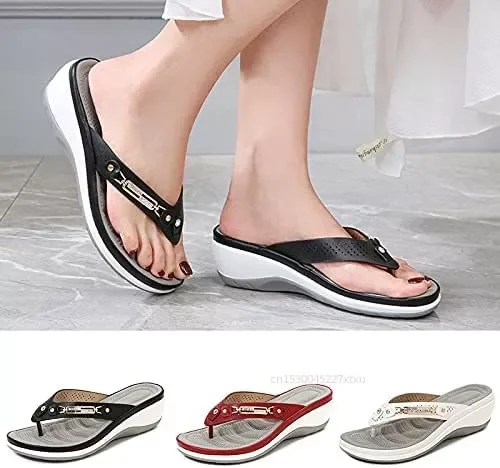 

NEW 2023 Soft Cushion Flip Flops Thong Sandals Slippers, Soft Arched Sole Slippers Non Slip Beach Flip Flop with Metal Buckle