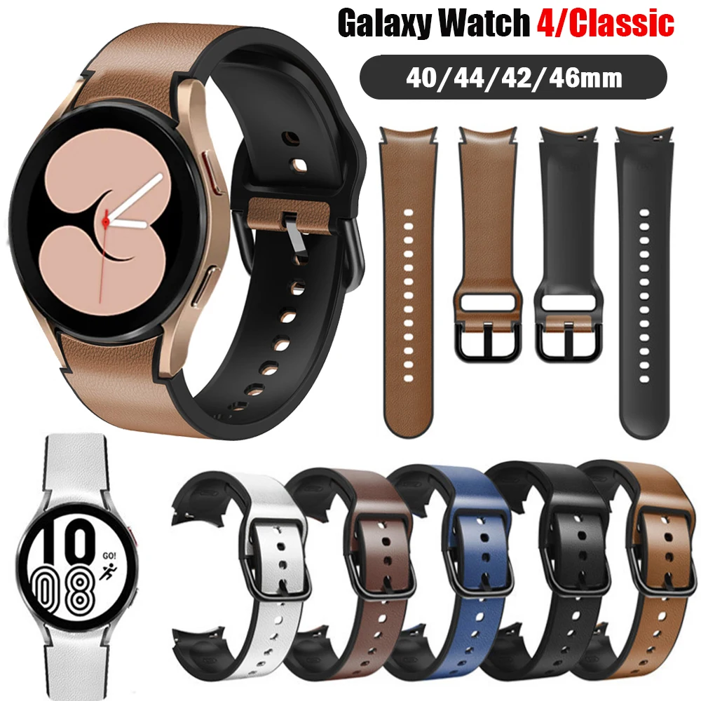

Ремешок кожаный для Samsung Galaxy Watch 4 44 мм 40 мм, классический спортивный браслет для смарт-часов, Galaxy watch 4 Band, 46 мм 42 мм, 20 мм