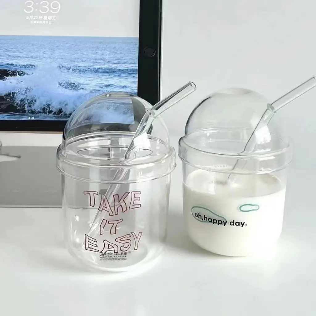 Стеклянная чашка с крышкой и соломинкой Женский лимонад в стиле - Цена: 701.24