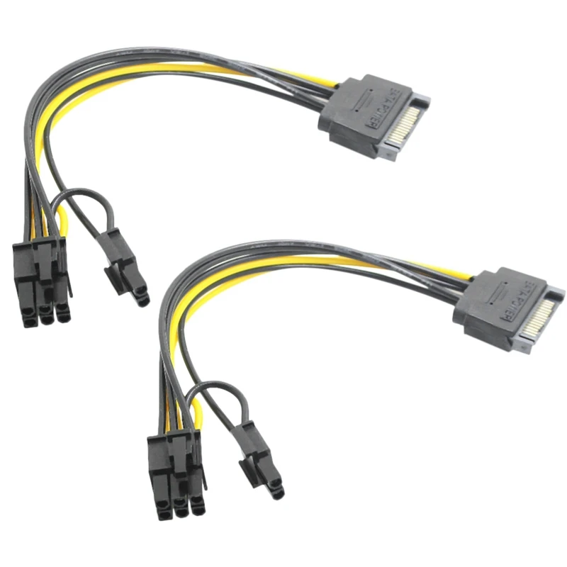 

Кабель питания PCI-E, 15-Pin SATA папа-8-Pin(6 + 2), кабель SATA, кабель от 15 до 8-Pin, провод 18AWG для графической карты (2 шт.)