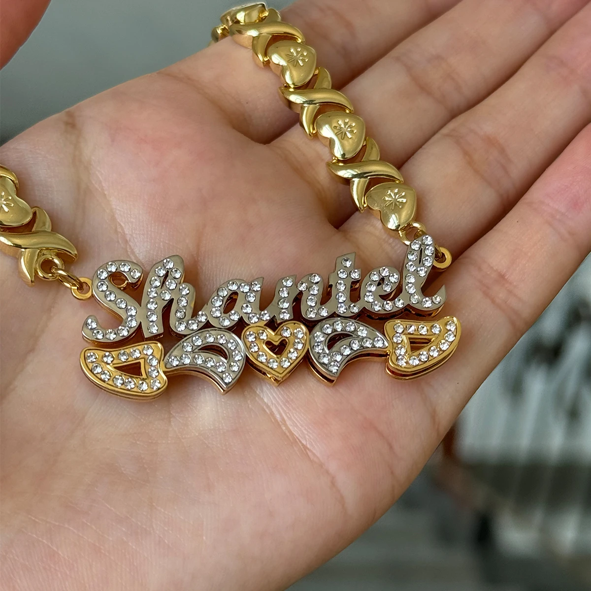 Ожерелье с именем на заказ цепочка XOXO кулон из нержавеющей стали 3D двухцветное