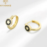 xiyanike 2022 new style vintage black drop glaze star hoop earrings for women luxury girl fashion trendy jewelry accessories