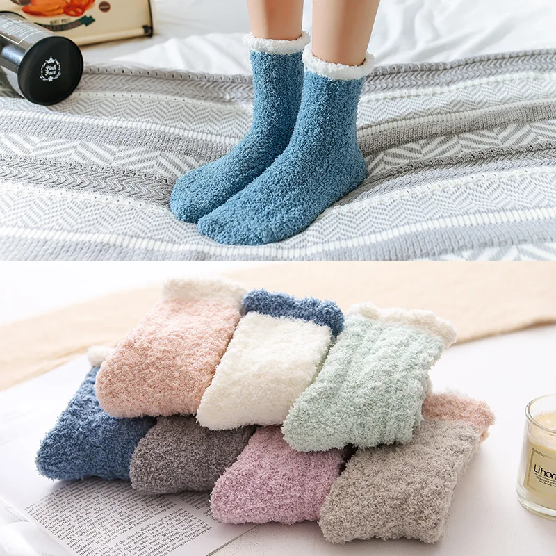 

1 Pair Women Socks Winter Warm Thick Soft Fluffy Bed Socks Casual Slippers Coral Fleece Fleece Socks Floor Sleeping Cute Socks