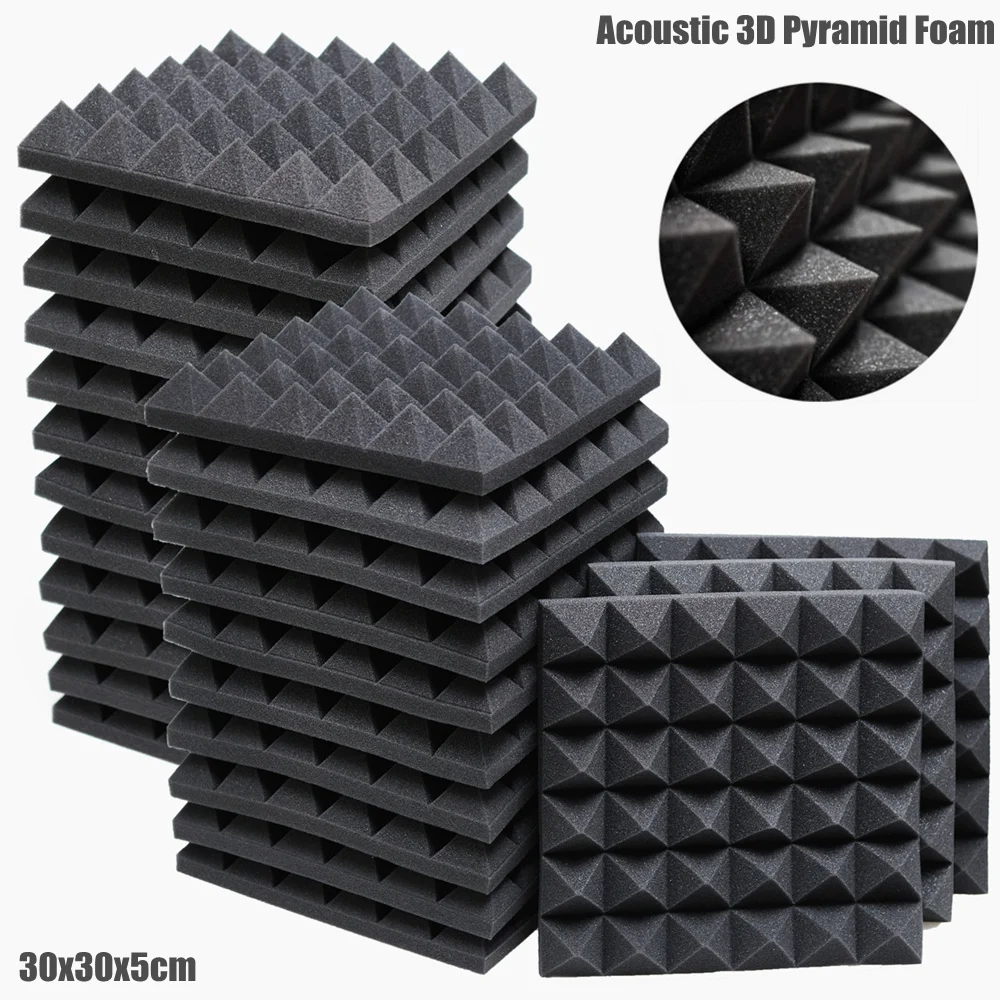 

12/24Pcs 30x30x5cm Studio Acoustic Foam Panels Sound Insulation Treatment KTV Room Wall Soundproof Foam Sponge Pad with Tapes
