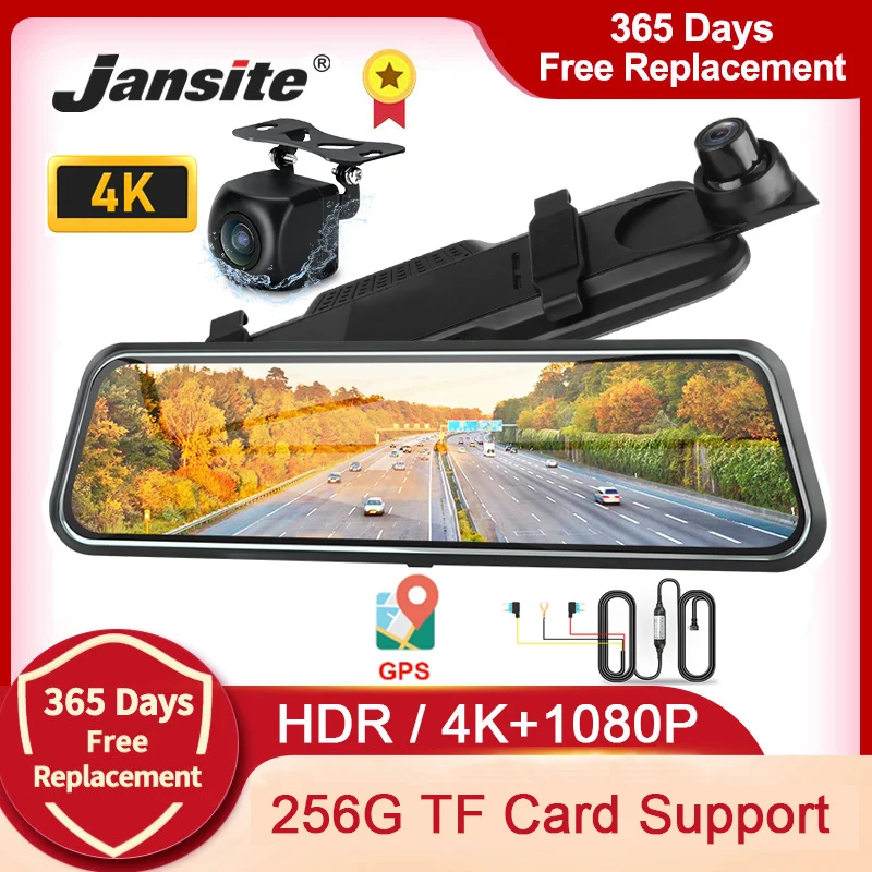 Jansite 10 &quotАвтомобильный видеорегистратор 4K 2160P с двумя объективами супер камера