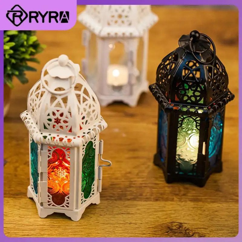 

European Moroccan Wrought Iron Glass Candlestick Wind Lamp Classical Wind Lamp Bar Creative Home Candle Table Lamp