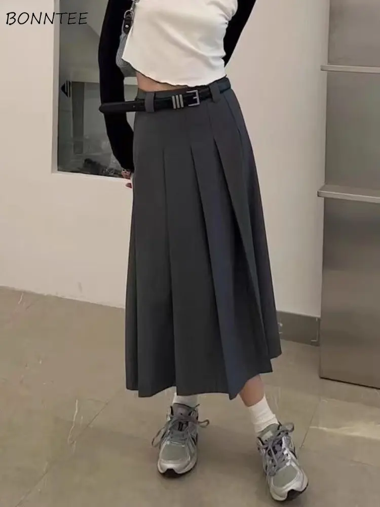 

Плиссированные женские юбки в стиле преппи на весну, новый дизайн, с высокой талией, универсальные, трапециевидные, простые, в стиле ольччан, шикарные, для студентов, элегантные, для отдыха, Ins