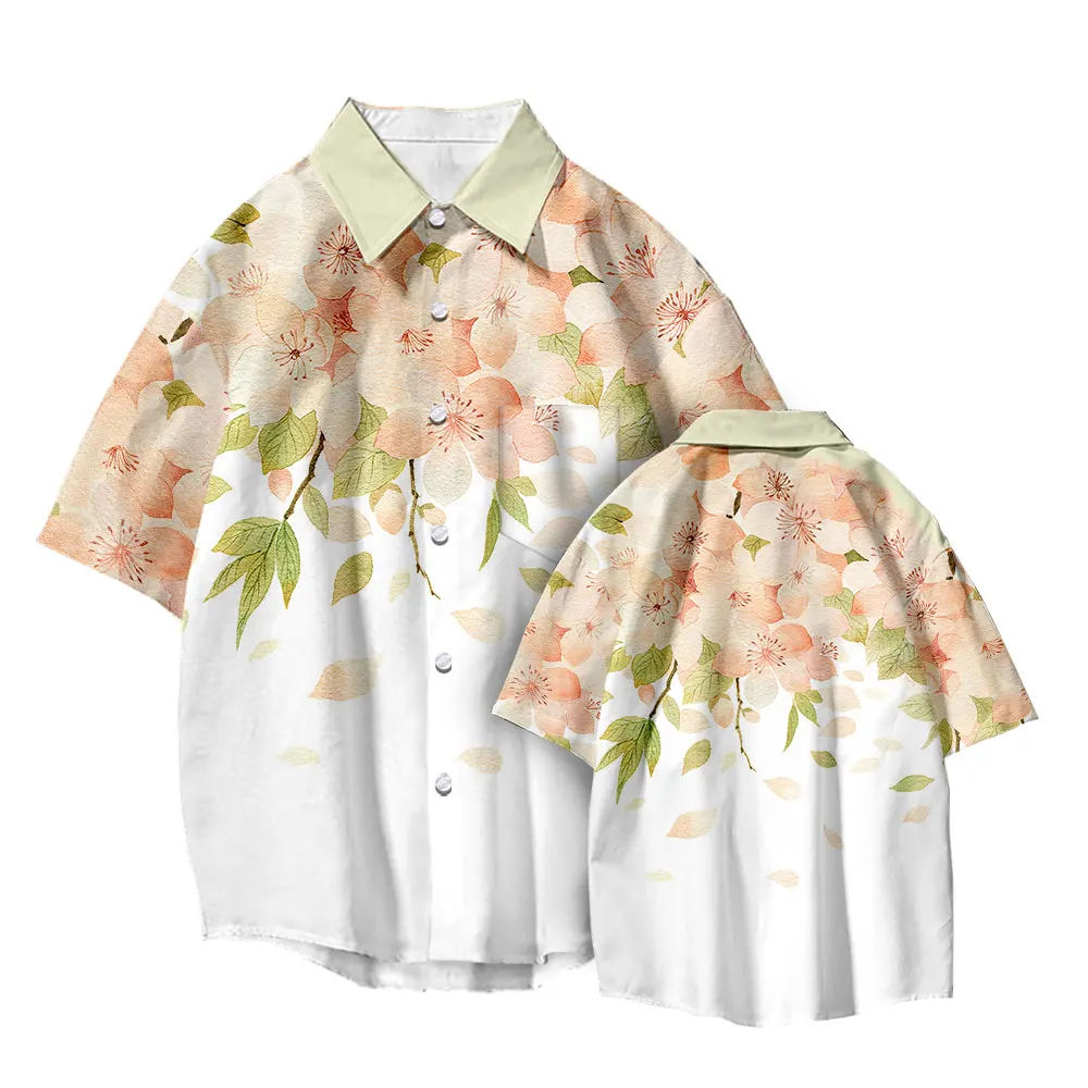 Flower Print 2022 Summer Short Sleeve Men Women Shirts Clothing Hawaiian Beach Streetwear Fashion Breathable  Oversized Blouses