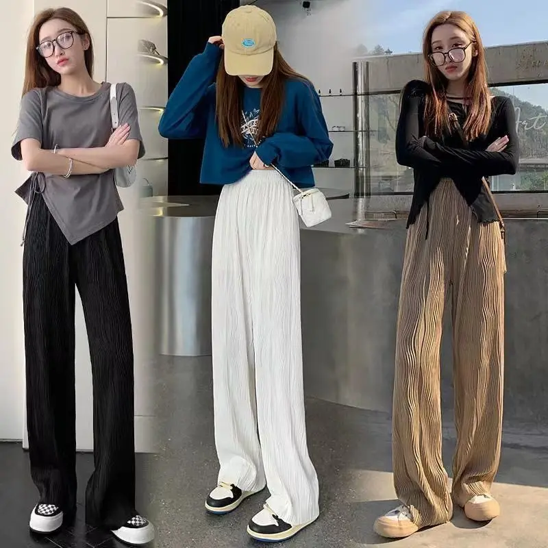 

Water Ripple Wide Leg Pants Women Spring and Autumn Net Red Design Sense Long Pants Tall Drape Drag Straight Leg Pants