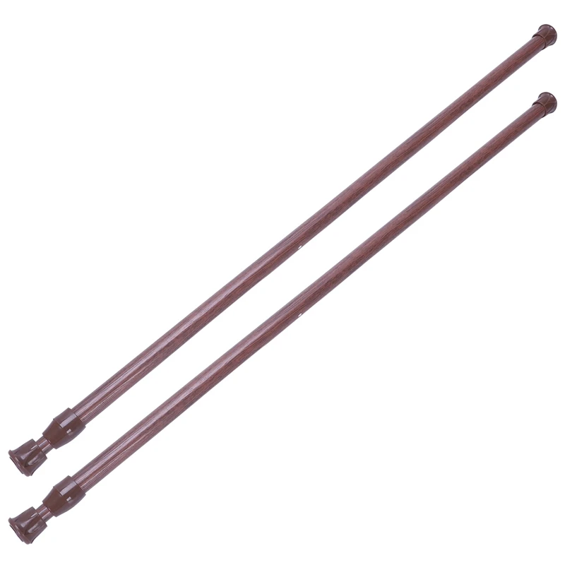 

2X Extendable Telescopic Spring Loaded Net Voile Tension Curtain Rail Pole Rods,55-90cm,Wood Color