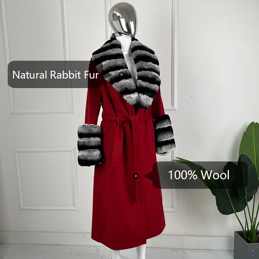 Пальто из натурального меха женские шерстяные пальто с воротником кролика рекс