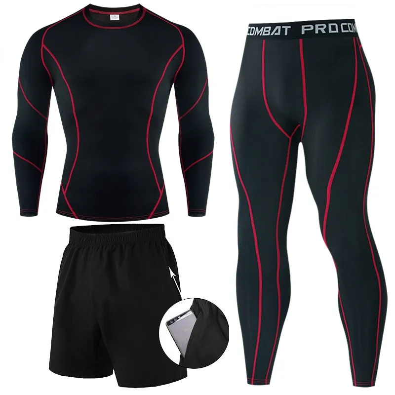 3 Pcs/Set Men's Tracksuit Gym Fitness Compression Sports Suit Clothes Running Jogging Sport Men Wear Exercise Workout Tights