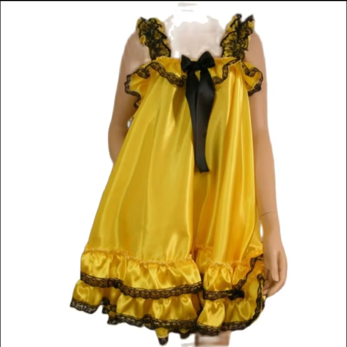 Французские девчачьи гладкие желтые атласные подтяжки с сексуальным кружевным