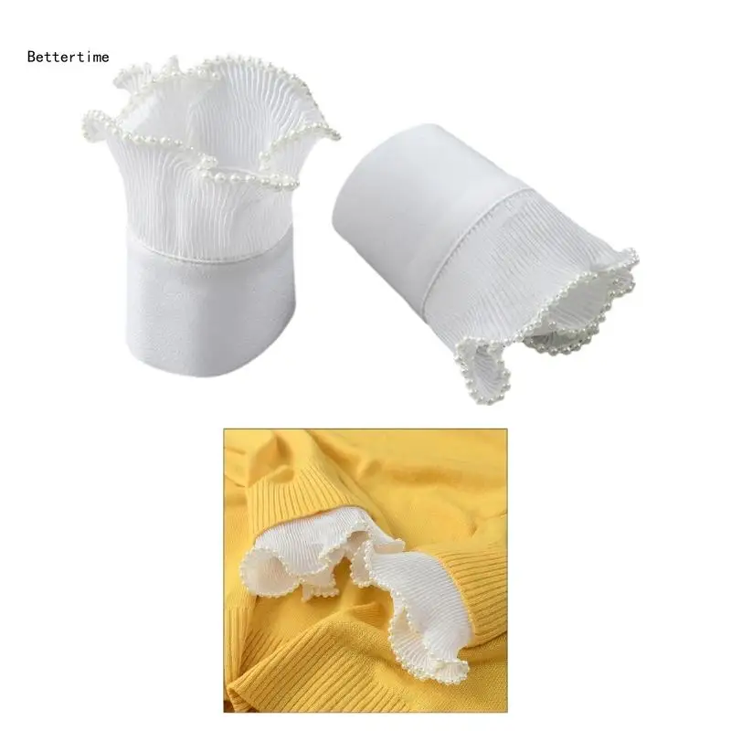 B36D Small Pearl Bead Edge Wrist Cuffs Woman Fake Sleeve Lovely Cosplay Maid Sleeves