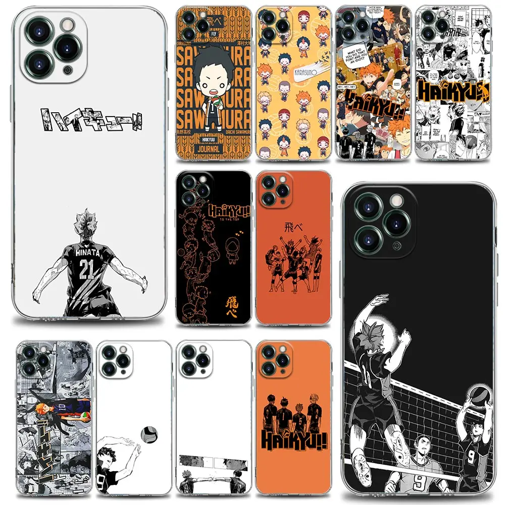 High School Volleyball Haikyuu Anime Shell Case for iPhone 11 12 13 14 Pro Max Mini SE XR XS X 7 8 Plus Transparent Cover Fundas