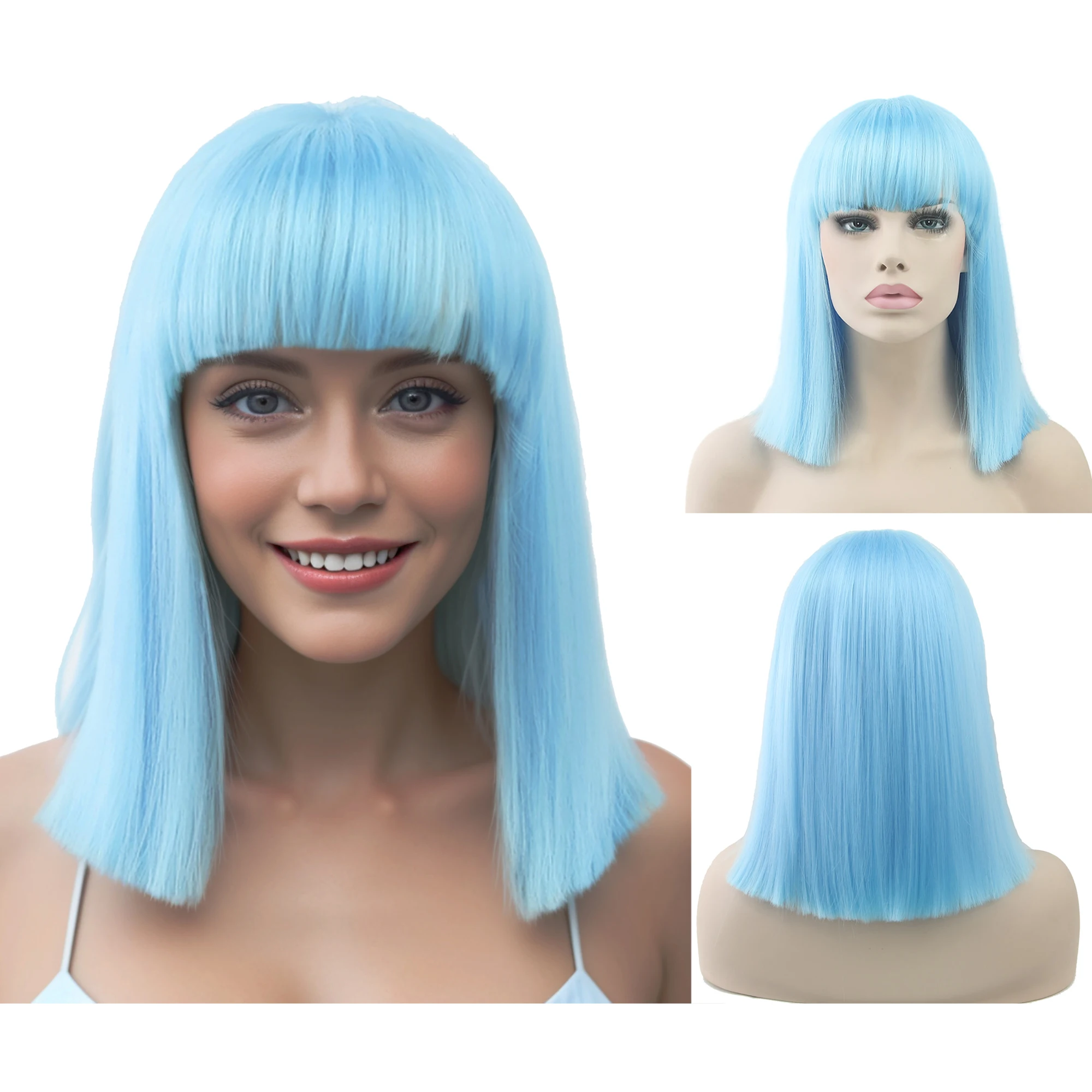 Soowee 10 цветов короткий синий черный парик с челкой прямые синтетические волосы