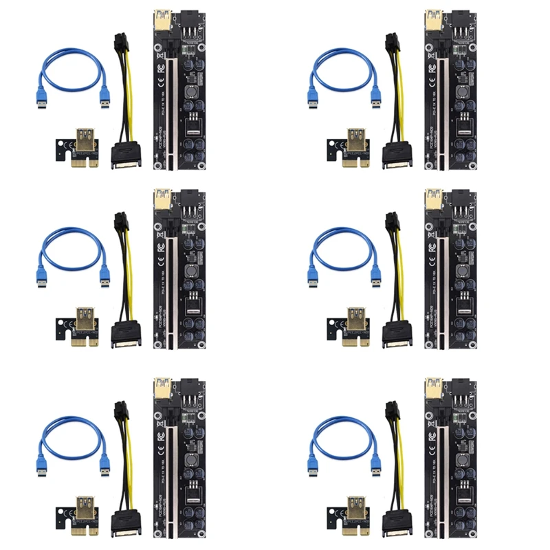 

6Pcs PCI-E Riser 009S Plus Card PCIE PCI E Extender GPU X16 USB 3.0 To 6Pin Adapter Cable Riser For Video Card Mining