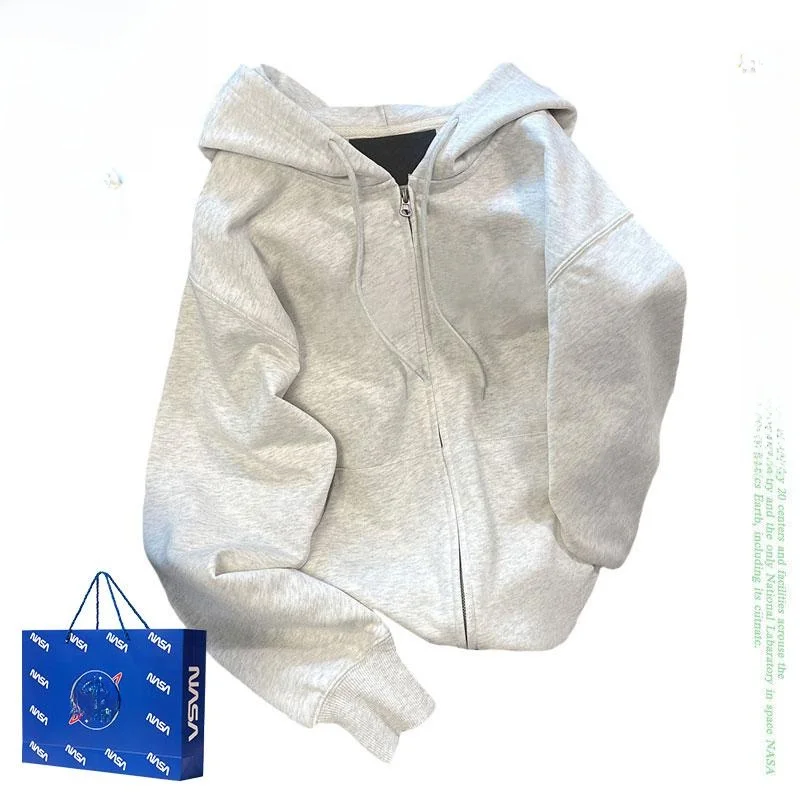  Melange Gray Couple Hoodie Cardigan Women Hood Autumn and Winter Loose American vintage Fleece-lined Hot Sale Outerwear |