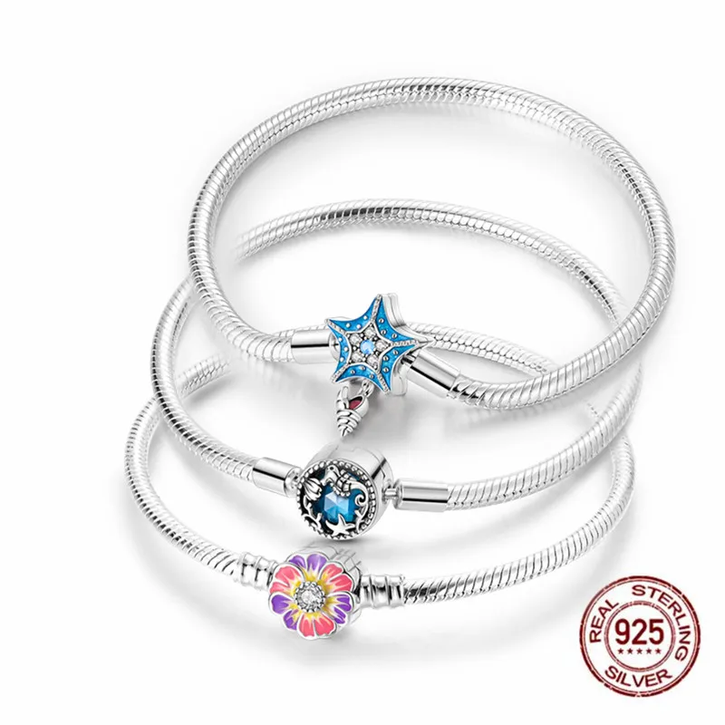 Серебряный браслет 925 Оригинал 17-20 змеиная цепочка Морская звезда морская улитка