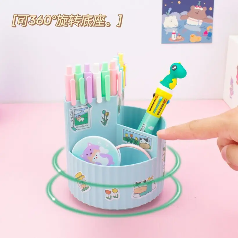 

Girl Heart Rotating Pen Holder Creative Fashion Cute Student Desktop Storage Tube Simple Multi-functional Storage Box Oficina