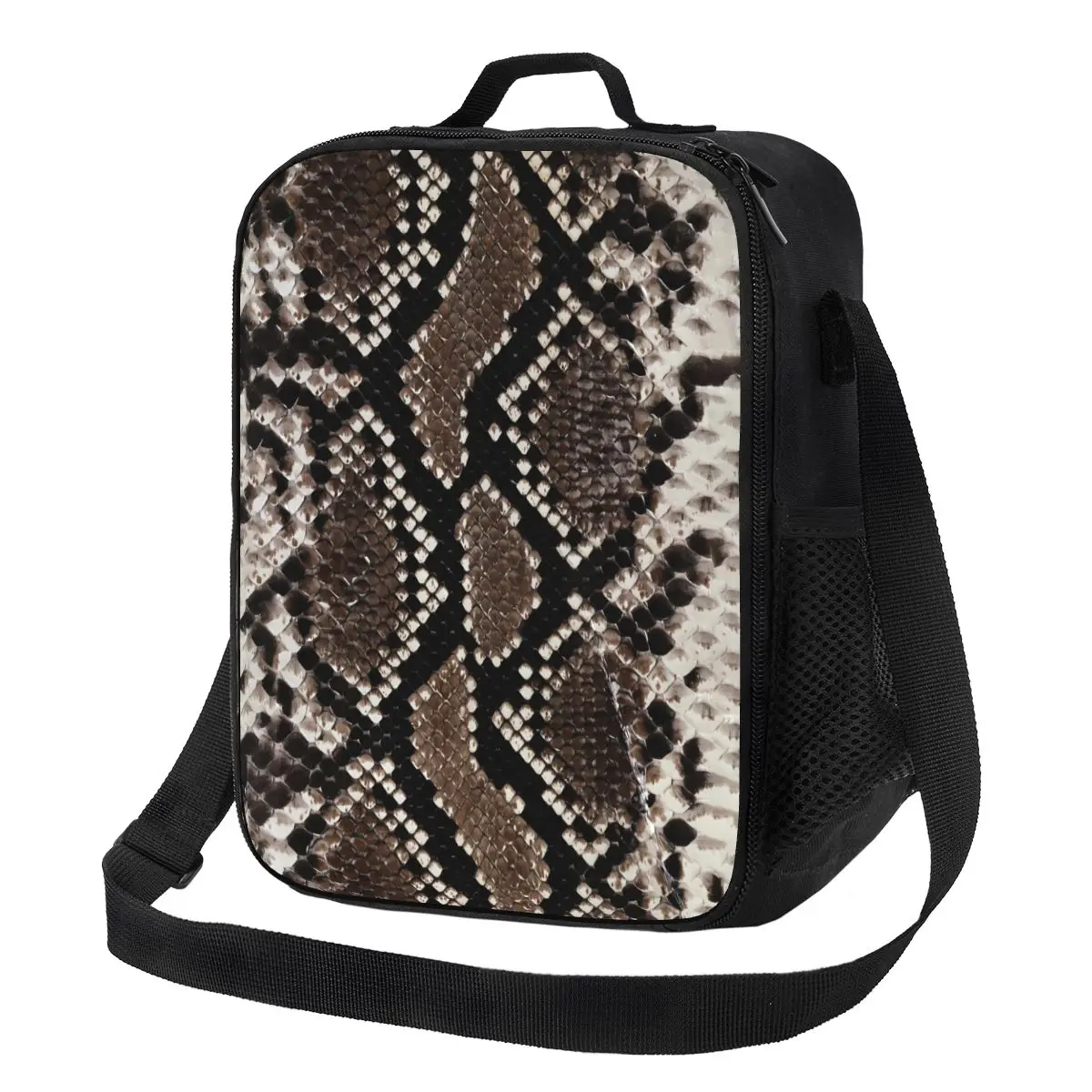 

Python Snakeskin Print Lunch Bag Brown And White Travel Lunch Box For Child Casual Print Tote Food Bags Oxford Cooler Bag