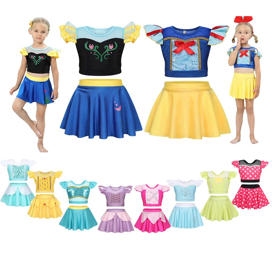 

Disney Princess Snow White Baby Girls Two Pieces Swimsuit Set Top Skirt Frozen Elsa Anna Swimwear Jasmine Ariel Bikini Beachwear