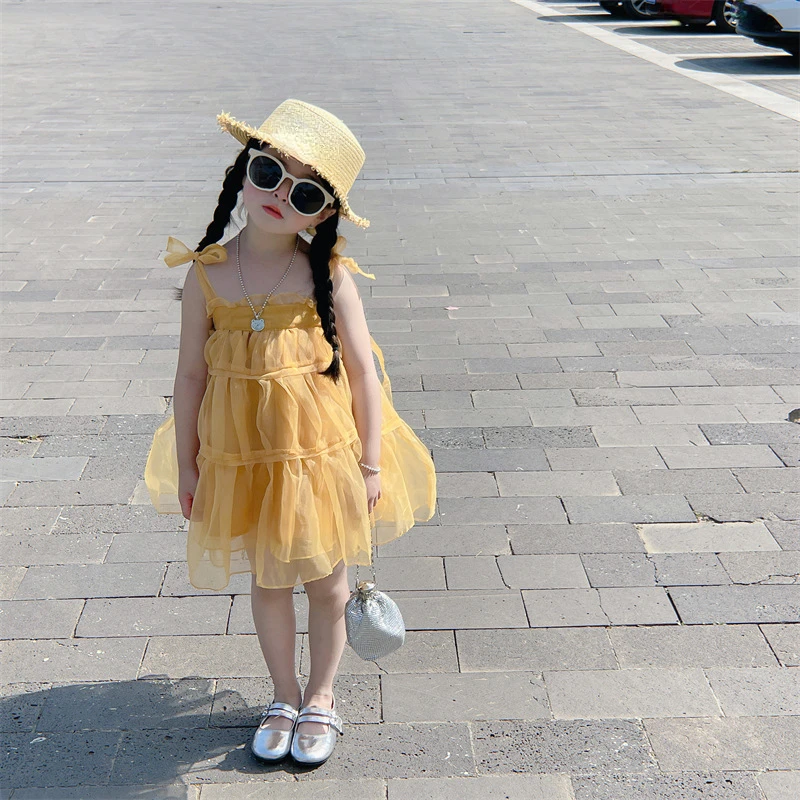 

Summer Girls Dress Solid Sleeveless Tulle Birthday Party Toddler Young Children Tutu Dresses Kids Clothes 2 To 7 Years