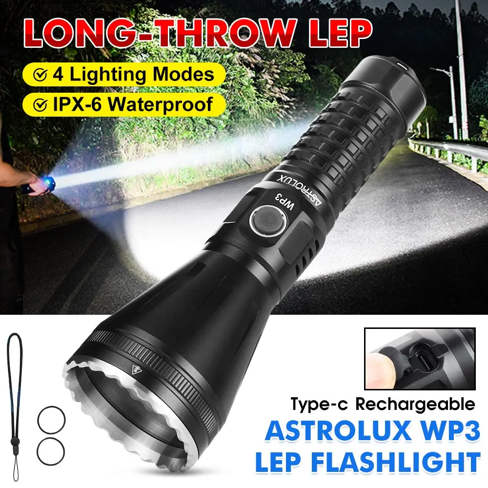 

ASTROLUX WP3 LEP Flashlight Powerful Long Range Rechargeable Outdoor Camping Home Lighting Torch Light LED Flashlight W/Battery