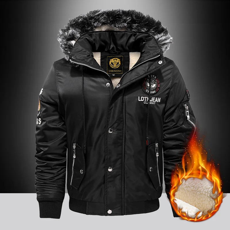 Winter warm men's black blue and red cotton-padded jacket thick velvet coat 2022 brand thick fashion down large size