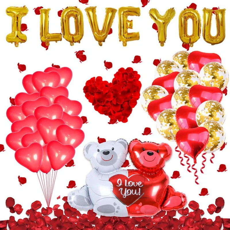 

Valentines Day Party Decorations Kit, Including I Love You Balloons, Rose Petals Flower For Valentine Day Party Decor