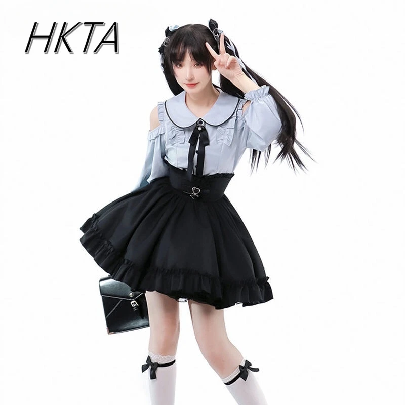 Милая крутая блузка с открытыми плечами и пышными рукавами кукольный воротник