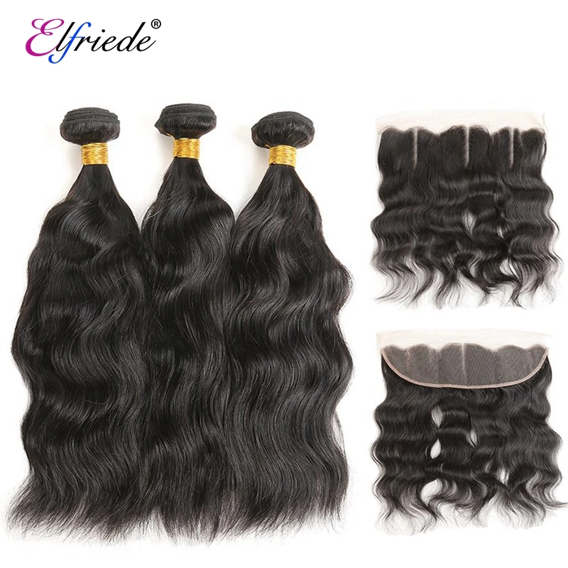 Elfriede естественная волна искусственная кожа с фронтальной бразильской Реми 100%