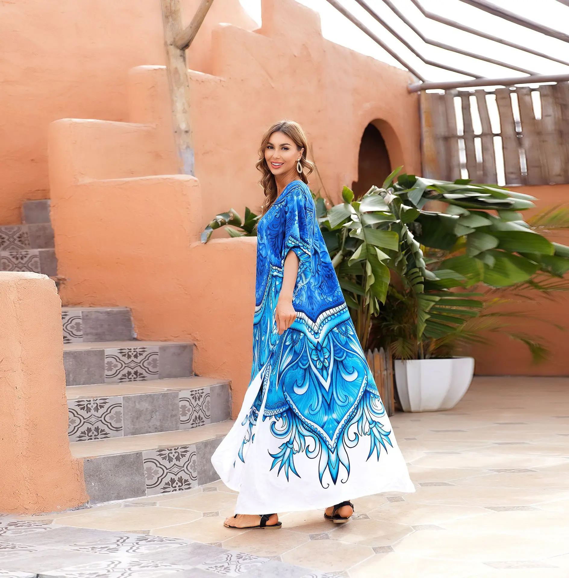 Женский Пляжный Максі-кафтан В Стиле Бохо Большой Размер Монокини С V-образным