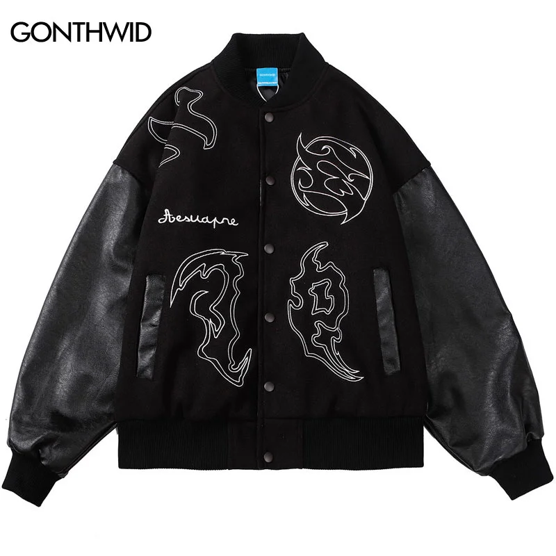 

Mens Patchwork Baseball Jackets Hip Hop Varsity Retro Embrodiery Bomber Coats Streetwear Harajuku Casual Varsity College Jacket