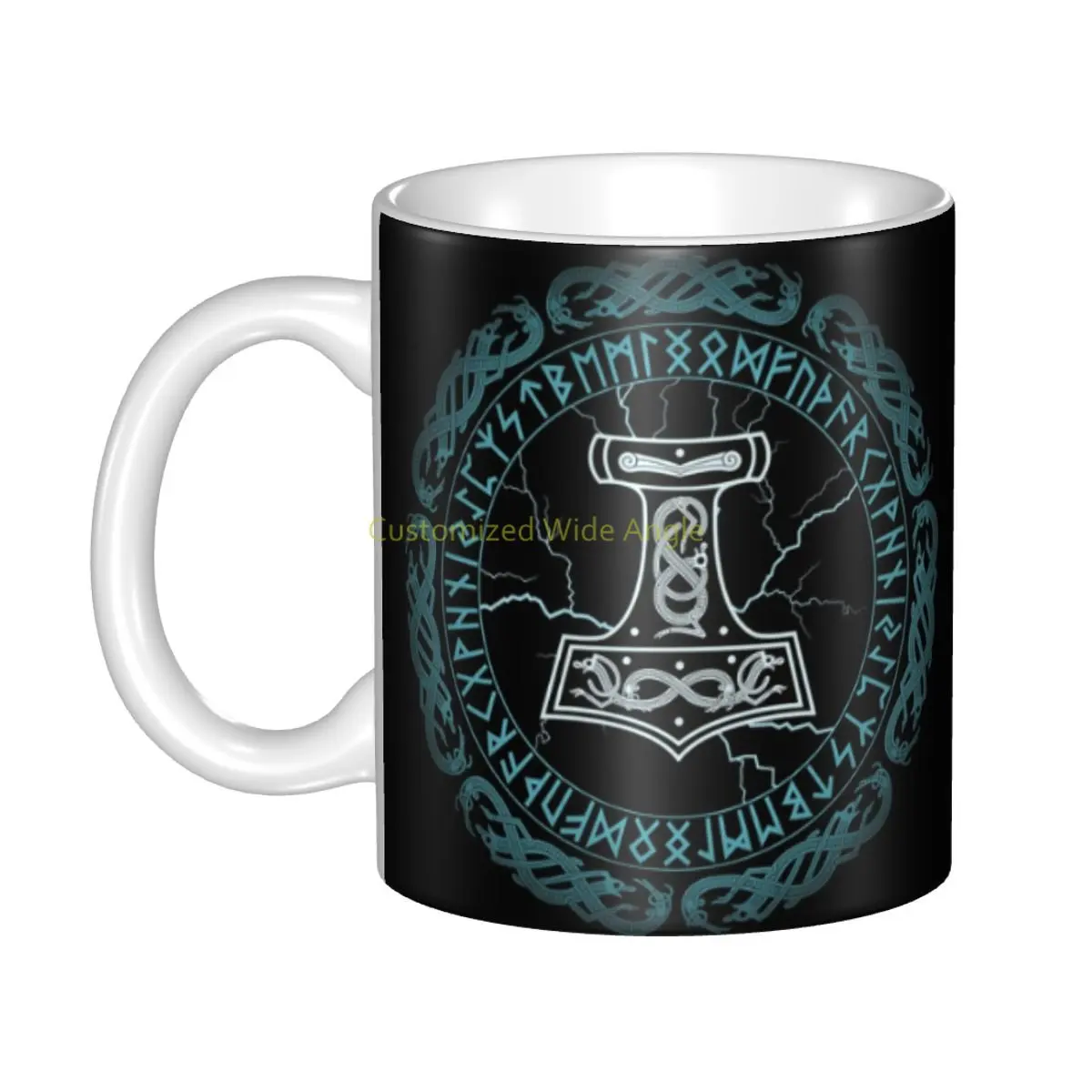 

Custom Mjolnir Coffee Mugs DIY Thor's Hammer Runes Ceramic Milk Tea Cups Men Women Outdoor Work Camping Tea Mug