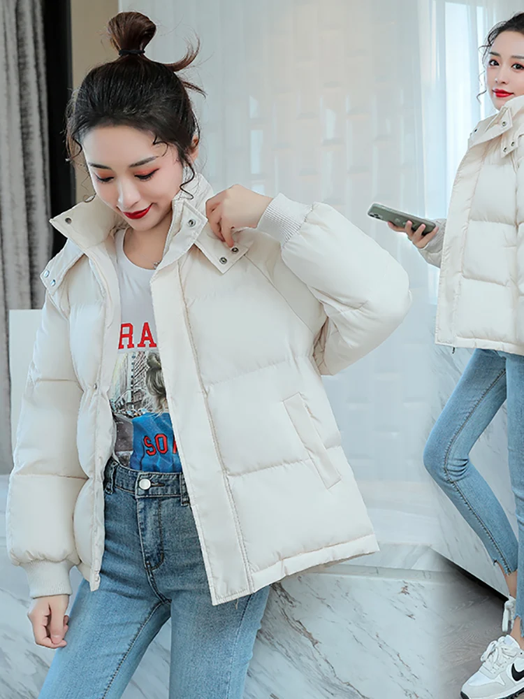 AOSSVIAO Korean Style Winter Women Down Jacket Oversize Loose Hooded Female Puffer Jackets Short Padded Solid Womens Down Coat
