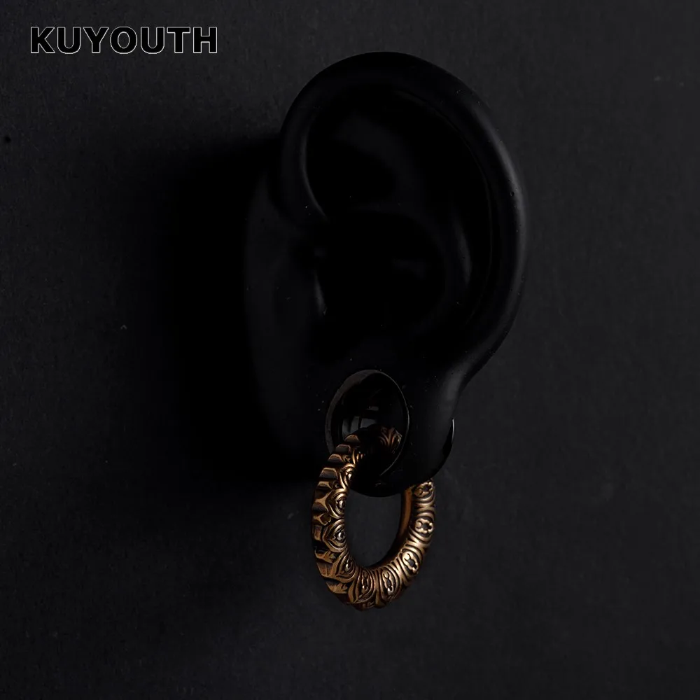 KUYOUTH Stylish Copper Flower Pattern Magnet Ear Weight Earring Gauges Piercing Body Jewelry Expanders Stretchers 5mm 2PCS images - 6