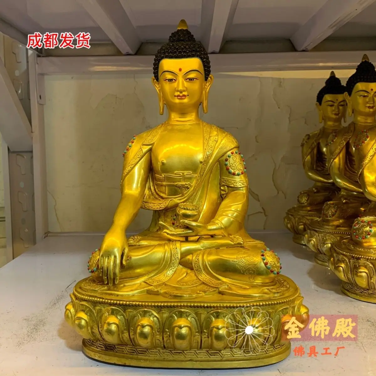 Sakyamuni Будда Чистая медь тибетская позолоченная Бронзовая статуя десять дюймов 32