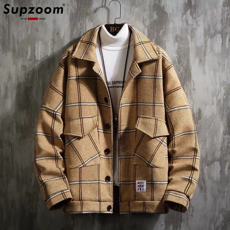

Новое поступление, модный однобортный Свободный кардиган Supzoom из хлопка с сетчатыми полосками, Повседневная осенне-зимняя куртка