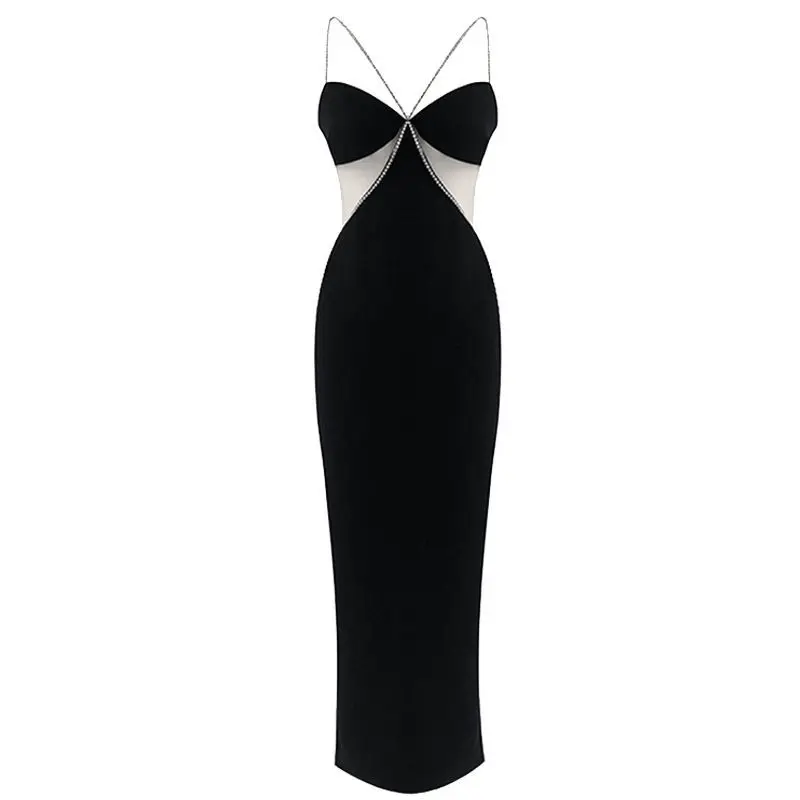 

Sexy Strapless Bodycon Dress Night Club Party Outfits Women Halter Tied Summer Clothing Cut Out Black Maxi Dress 2022 X180