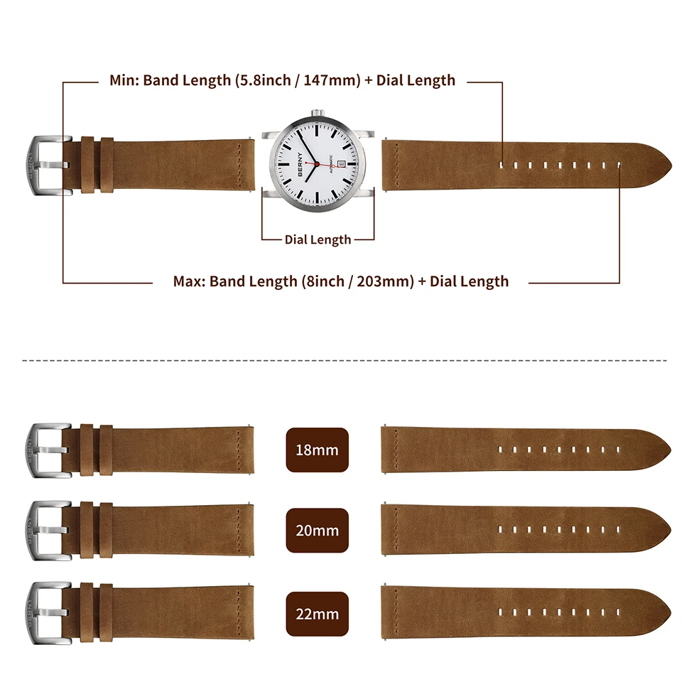 BERNY Oil Impregnated Leathers Watchbands 18/20/22mm Hight quality Watch Strap Watch Band Watch Accessories Black/Blue/Brown