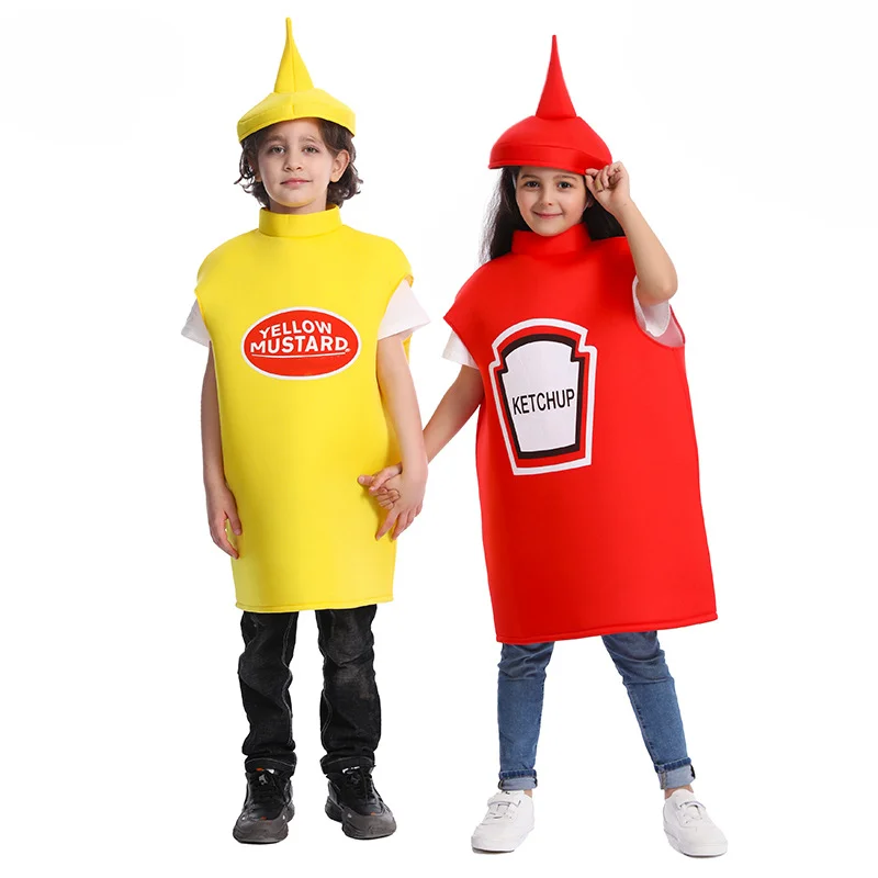 

Children's Mischievous Ketchup Mustard Dressing Halloween Carnival Party Funny Tomato Sauce Role-playing Costume Halloween