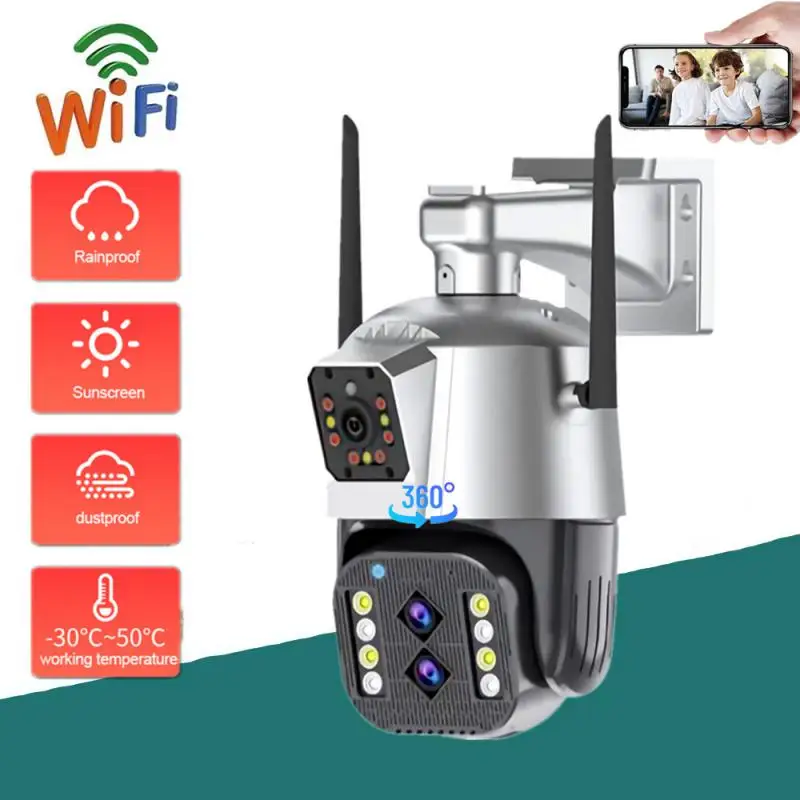 2K Dual-Lens PTZ Outdoor Cam Video Record Speed Dome External WiFi Security CCTV Camera Siren Alarm Color Night Vision Camera