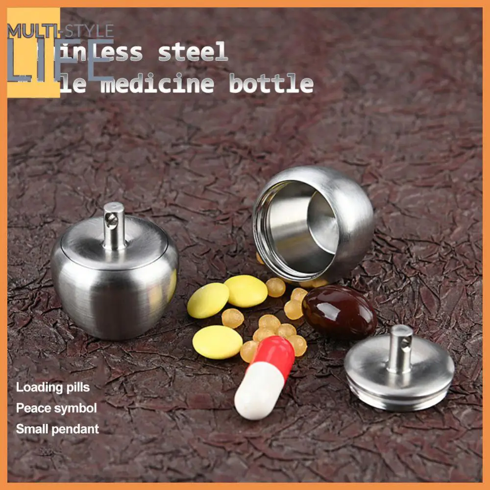 

Portable Key Chain Pendant Waterproof Apple Shape Medicine Bottle Sealed Jar Medicine Box Medicine Case Stainless Steel